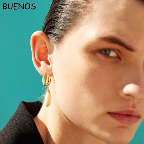 BUENOS 4 Style Sea Shell Earrings For Women Gold Silver Color Metal Shell Cowrie Statement Earrings 2019 Summer Beach Jewelry