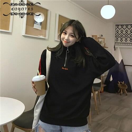 Hoodies Sweatshirts Women Zipper Stand Collar Striped Pullovers Womens Harajuku Korean Style Daily Leisure Sweatshirt Streetwear