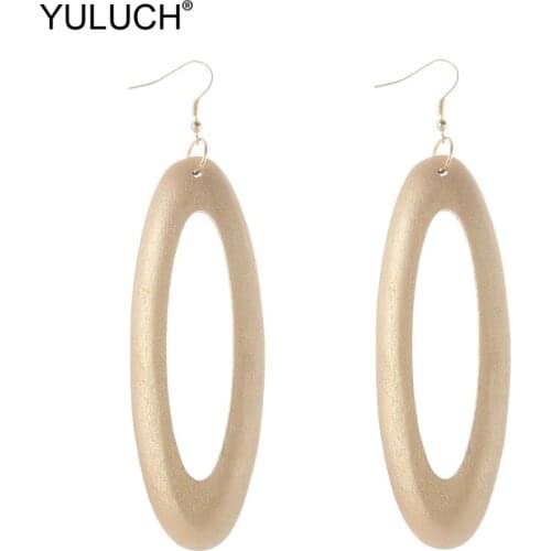 YULUCH 2019 Long Fashion Drop Pendant Earrings Trendy Wood Gold Hollow Oval Hanging Dangle Earings For Lady Jewelry Accessories