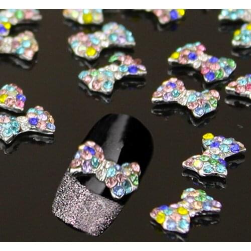 10pcs 3D Nail Art Decoration Colorful Bow Alloy Jewelry Glitter Rhinestone Stickers