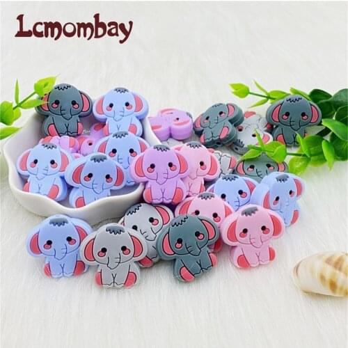 Lcmombay 10pcs Animal Silicone Beads Food Grade Elephant teether BPA-Free Baby Teething Toy Pacifier Chain Accessories