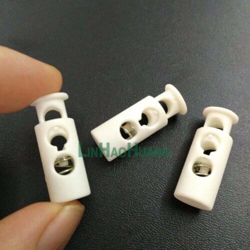 100pcs/Lot Cord lock 2 Hole Cylindrical shape Bean toggles Stopper Spring Adjuster Fastener Beige color Free Shipping 2017061401