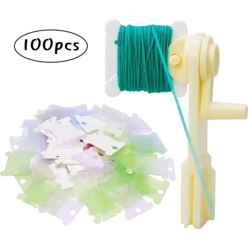 LMDZ 100pcs Plastic Floss Bobbins with Floss Bobbin Winder Cross-Stitch Card Thread Holder DIY Embroidery Floss Organizer Sewing