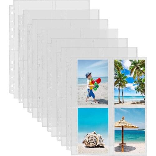 11 Hole Heavy Duty Photo Page Protector Plastic Clear Photo Album Sleeves for 3-Ring Binder, 4 Pockets (3.5x5 Inch) Per Page
