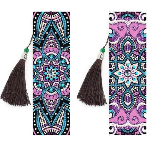 2Pcs DIY 5D Diamond Painting Bookmark Leather Tassel Book Marks Creative Craft Special Shaped Diamond Embroidery DIY Crafts