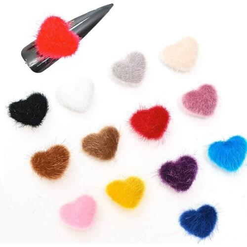 5pcs/lot 1.5*2cm Heart Fluffy Pompoms 3D Nail Art Decoration Detachable Magnetic Jewelry Nail Art Manicure Design Accessories KH