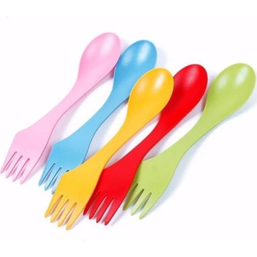 6Pcs/Set 3 In 1 Spoon Fork Knife Cutlery Set Mixed Sweet Candy Color Portable Camping Hiking Utensils Spork Multifunctional Tabl