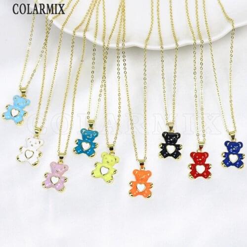 6 Pcs Tiny Lovely Bear pendant Necklace Mix color Enamel Bear Pendant necklace New design Necklace fashion 7530