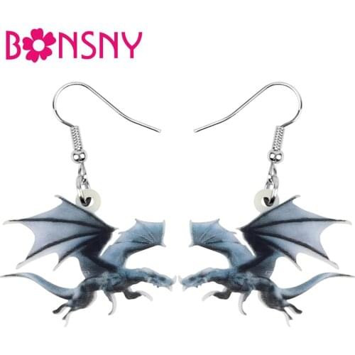Bonsny Acrylic Dinosaur Dragon Earrings Animal Drop Dangle Jewelry For Women Girls Teen Kid Trendy Decorations Charm Gift Bulk