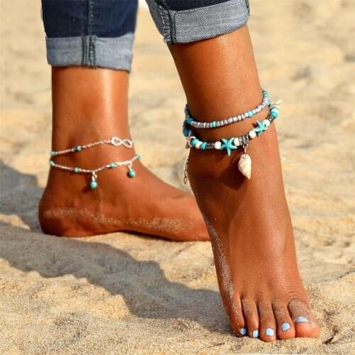 Bohemian Shell Beads Anklets For Women New Double Layer Pendant Anklet Bracelet On Leg Summer Beach Ankle Chain Foot Jewelry
