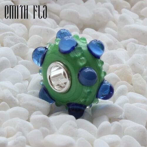 Emith Fla 925 Sterling Silver Large Hole Round Dot Murano Glass European Charm Beads Fit Brand Troll Bracelet Beads Jewelry Gift