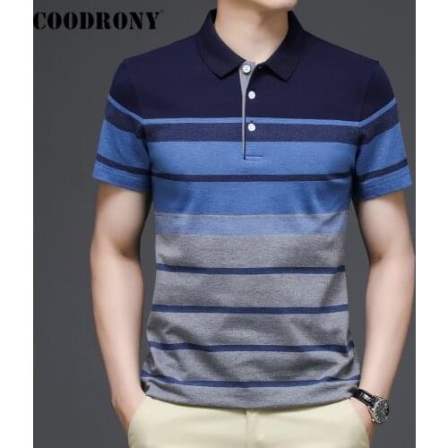 COODRONY Brand Spring Summer Fashion Stripe Short Sleeve Polo-Shirt Men High Quality 100% Cotton Business Casual Cool Top C5185S