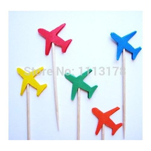Cheap Airplane Party Picks - Cupcake Toppers - Toothpicks - Food Picks wedding baby shower birthday party favors24pcs