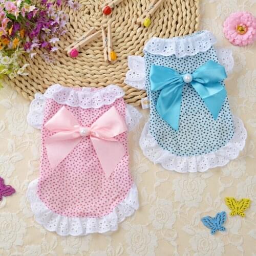Cat Clothes Dog Wedding Dress Cotton Lace Floral Dress Large Bowknot Pet Dog Dress Summer Clothing For Small Medium Dog Supplies
