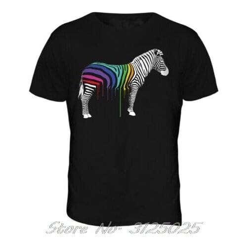 Rainbow Painted Zebra Mens Fashion Print T-shirt Top Graffiti Gay Pride Lgbt Cool Casual Pride T Shirt Men Unisex New Fashion