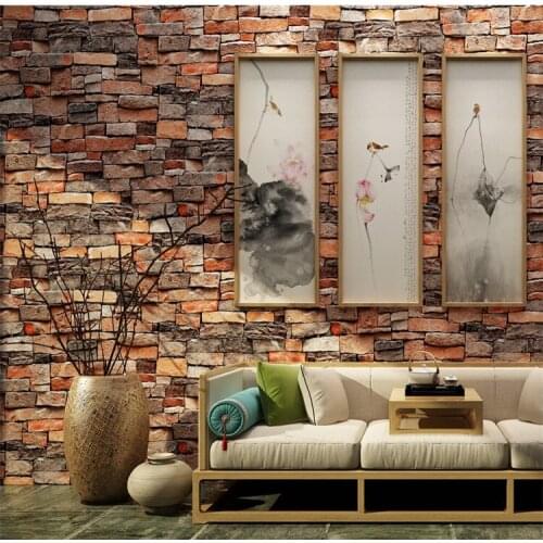 Chinese Vintage 3D Faux Brick Wallpaper Roll PVC Vinyl Old Stone Wall Paper For Restaurant Cafe Decoration Wall Papel De Parede