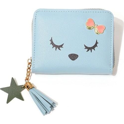 Cute Cat and Bow short Purse for cards fashion tassel mini purse for coins leather square small wallets Trendy Changing bag