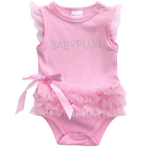 Infant Baby Girl Clothes Pricness Dress Lace Cotton Sleeveless Bodysuit Outfit Pink Size 0-24M