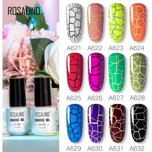 ROSALIND Crackle Gel Nail Polish of Nail Varnish Hybrid Crackle Color Base Manicure Set for UV Led Semi Permanent Base Top Coat