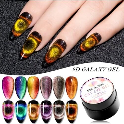 MEET ACROSS 9D Chameleon Magnetic Gel Nail Polish Cat Eye UV Gel Polish Long Lasting Shining Laser Cat Eye Nail Art Gel Varnish