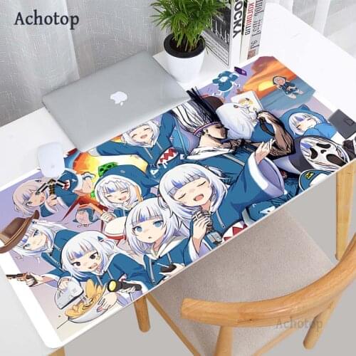 Cute Gawr Gura Mouse Pad Gamer Completo Mousepads Kawaii Gaming Accessoroes Laptop Keyboard Maus Mat Large 80x40 Rubber Desk Mat