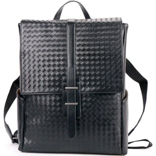 Fashion Genuine Leather Woven Backpack Men Women Luxury Business Laptop Bag Rucksack Unisex Schoolbag Backbag Cow Leather Bags
