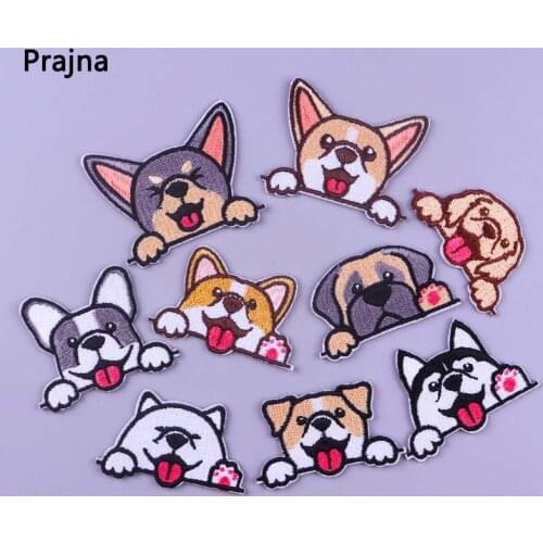 Prajna Cartoon Self-adhesive Patches Embroidery Patches for Clothes Sew On Patches For Clothing Stickers Stripes Cute Dog Badges