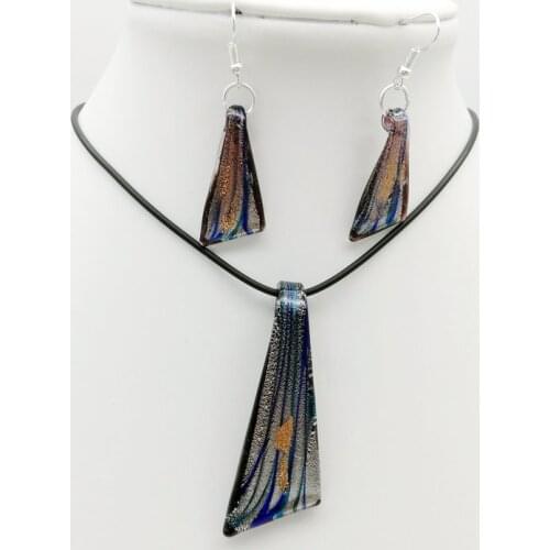 1 Set Chinese Style Glass Murano Dark Blue Knife-shaped Pendant Earrings Set Sands Colored Glaze Elegant Necklace Jewelry