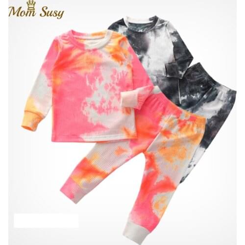 New Baby Boys Girls Clothes Ribbed Pajamas Sets Tie Dye Infant Toddler Cotton Sleepwear Baby Bodysuit Home Suit 2PCS Clothes