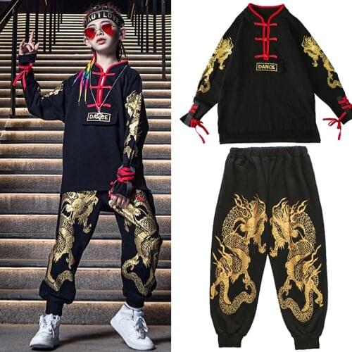 2021 Kids Chinese Style New Years Hip Hop Clothes For Girls Jazz Dance Costumes Performance Rave Clothes Stage Outfits SL4563