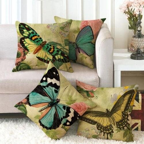 One Side Print Cushion Cover Blue Butterfly Throw Pillow Case for Home Sofa Seat Vintage Decoration 45X45cm Customs Made
