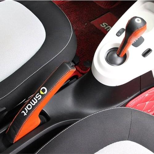 Car Gear Shift Collars Leather case Modification accessories For new smart fortwo Forfour 453 Auto Handbrake Grips car styling