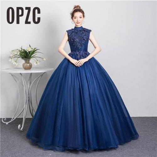 High Neck Sleeveless Vestidos De Quinceaneras Dresses For Banquet Lace Appliques Flower Princess Gowns For Graduation Party