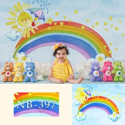 Rainbow Happy Birthday Backdrop Clouds Stars Bears Baby Girls Boys Birthday Party Banner Rainbow Theme Photography Studio Props
