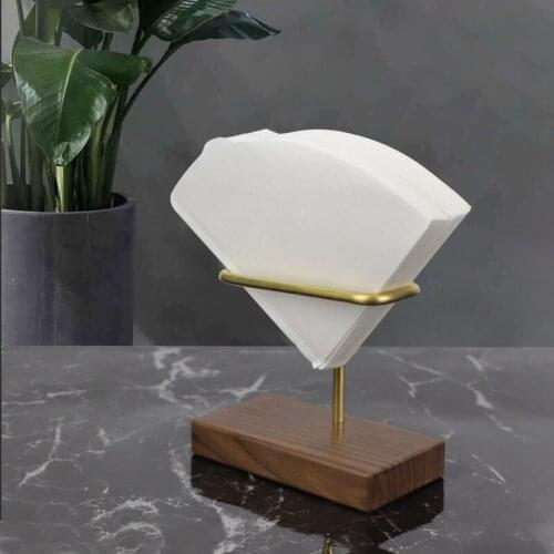 Hand made coffee filter paper holder modern solid wood black walnut base brass bracket simple fan-shaped retro cup rack