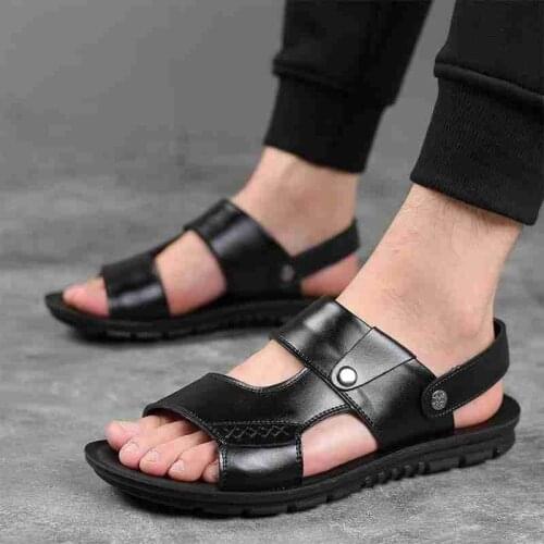 Summer Men PU Leather Sandals Classic Men Shoes Slippers Soft Sandals Men Roman Comfortable Outdoor Walking Footwear Size 38-47