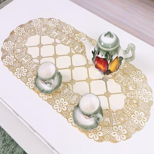 Modern PVC Bronzing Exquisite European Furniture Oval Tablecloth Tea Table Non-slip Anti-scalding Cover Cloth Party Decoration