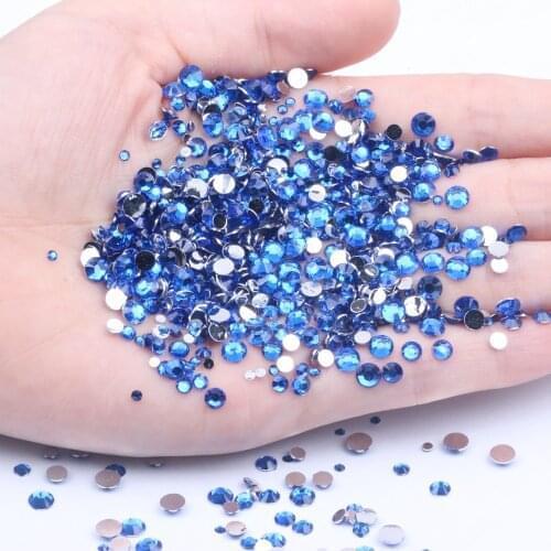 Dark Blue Non Hotfix Resin Rhinestones 2-6mm Round Flatback Glue On Facets Chatons DIY Scrapbook Nails Art Accessories