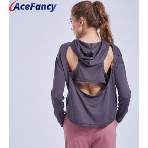 Athletic Yoga Top Long Sleeve Fitness Hoodies Racerback Female Sport Wear T Shirt Fitness 18-242 Racerback Women Sports Top