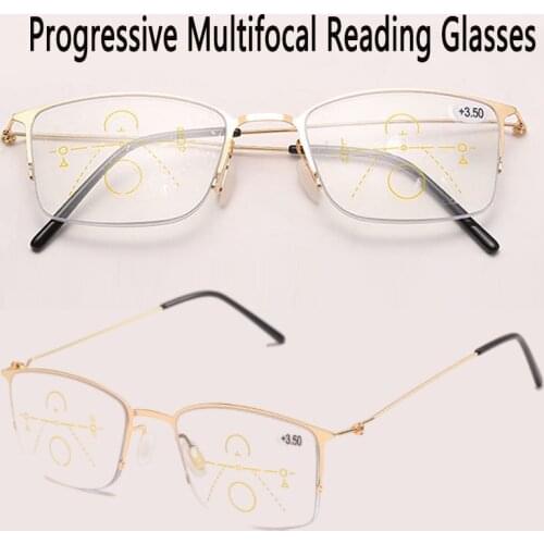 Ultra-thin Reading Glasses Men Women Progressive Multifocal Presbyopic Glasses Anti-blue Ray See Near Hyperopic Eyeglasses Metal