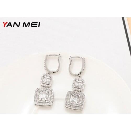 YANMEI Micro-set Square Zircon Earrings Luxury Shiny Delicate Ear Hooks Luxury Jewelry Two Square Combination Earrings YME9491