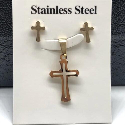 Stainless Steel Jewelry Sets For Women Cross Heart Pendant Necklacae Stud Earrings Fashion Jewelry Gift Collares Mujer
