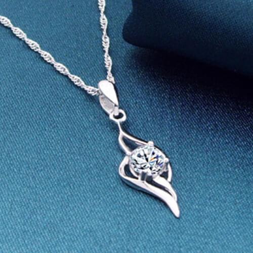 Womens 925 Sterling Silver Angel Wing Zircon Pendants And Necklaces Wedding Party Vintage Jewelry Gift Free Shipping GaaBou