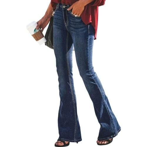 2021 New Bootcut Jeans Slim Fit Denim Pants Bell Bottom Straight High Waist Bootleg Stretch Female Flare Trouser Maxi Fashion