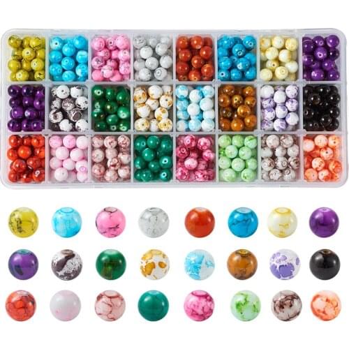 1box Drawbench/Spray Painted/Baking Painted Glass Beads Round Mixed Color For Fashion Necklace Bracelet DIY Jewelry Making Beads