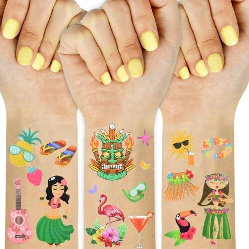 10Sheets Hawaiian Party Aloha Temporary Tattoo Sticker Waterproof Tropical Flamingo Party Luau Summer Beach Birthday Decorations