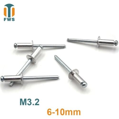 10 PCS M3.2 6-10mm DIN EN ISO 15977 GB /T 12618.1 Aluminum Open End Blind Rivets Pop Rivets With Protruding Head For Furniture