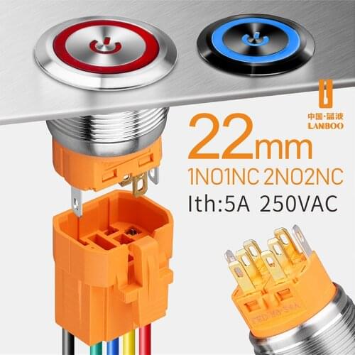 22mm 1NO1NC momentary rgb dual color nickel plated brass round push switch