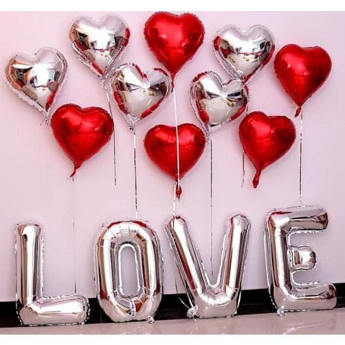 32inch Gold Silver Letter LOVE Foil Balloon 18inch Gold Red Heart Helium Balloon Wedding Saint Valentines Day Party Decoration