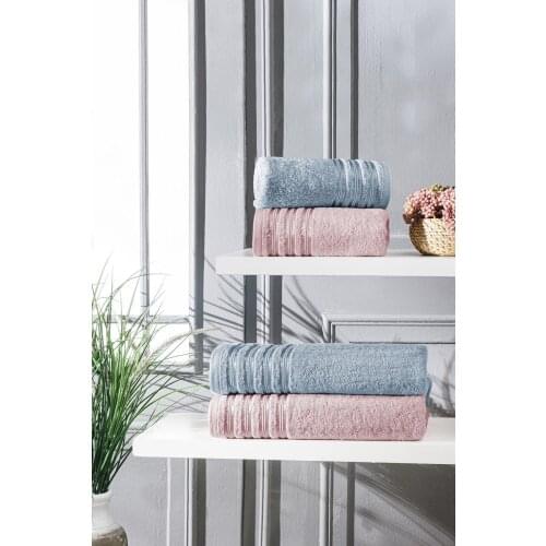4 Pcs Bamboo Extra Soft High Quality Towel Set Powder/Blue (2*50x85 + 2*70x140)